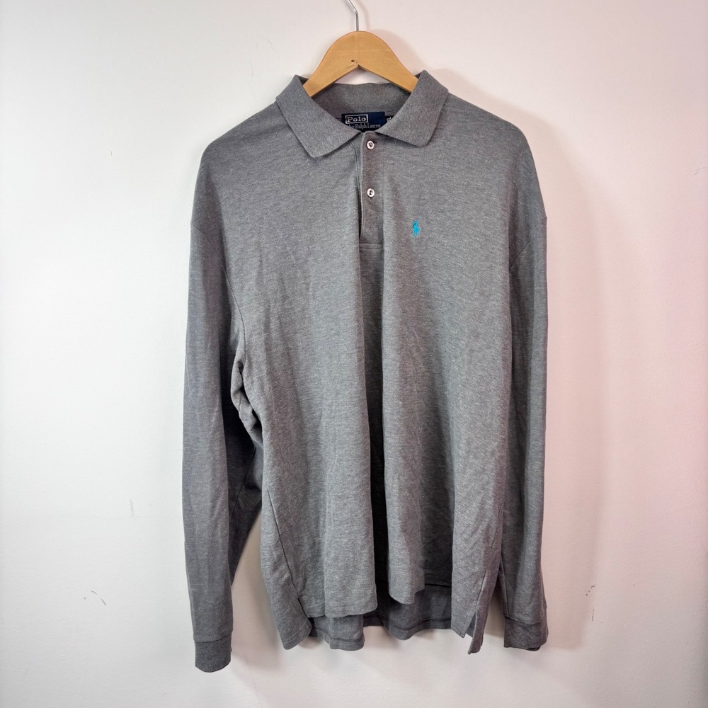 Polo Ralph Lauren Gray Long Sleeve Polo Shirt Blue Pony XXL